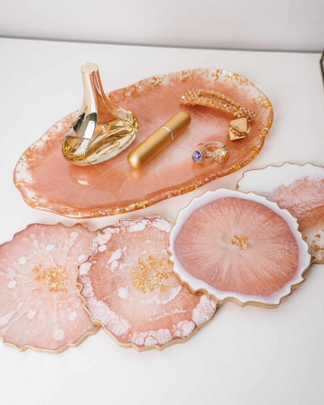 Mixed Pink Coaster Set x4 - Geode Resin Coaster Set - Resin By Ren
