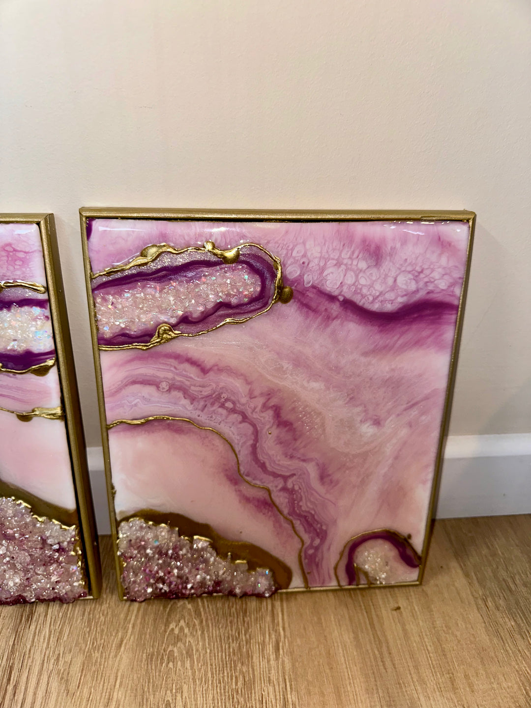 Pink and gold resin geode canvas