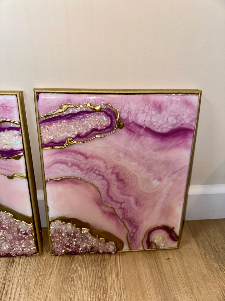 Pink and gold resin geode canvas