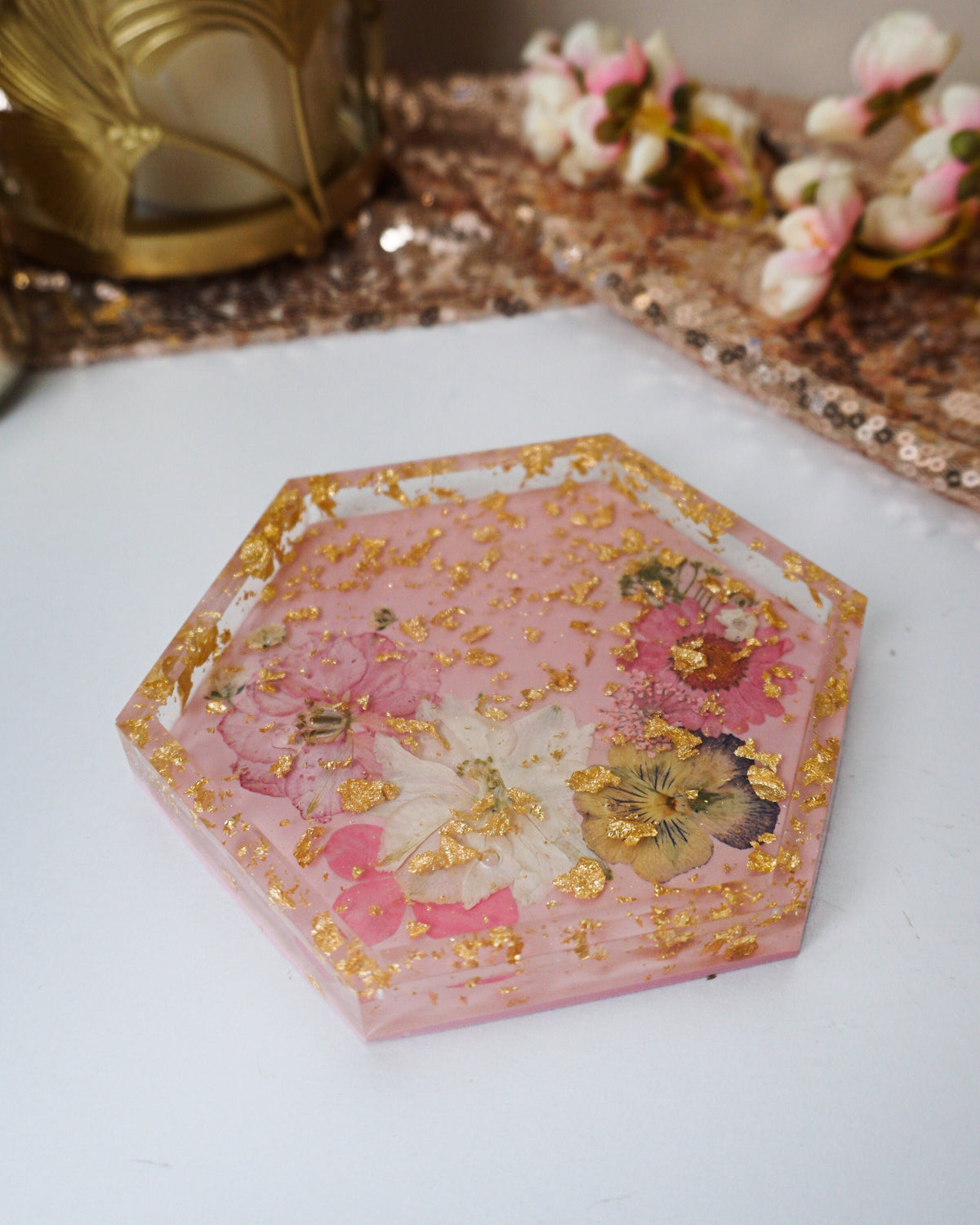 Pink Jewellery Trinket Dish - Geode Resin Coaster Set - Resin By Ren