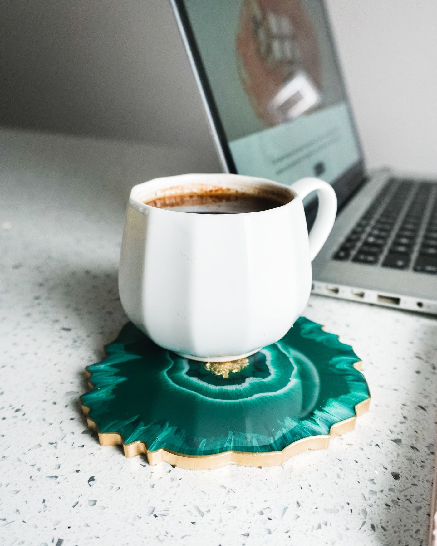 Cream & Gold Coaster Single / Handmade Resin Agate Slice / Double