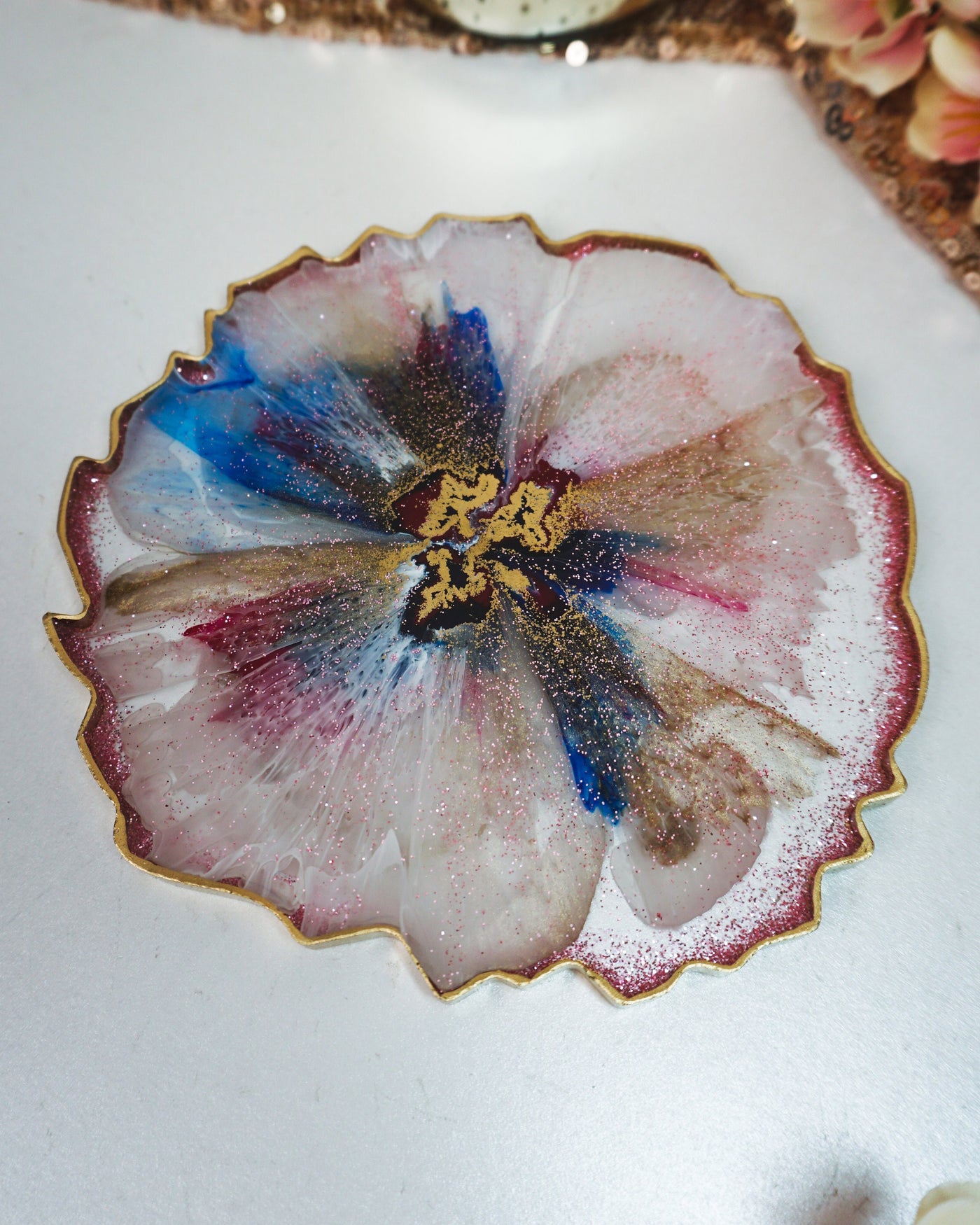 Cotton Candy Blossom Coaster - DOUBLE SIDED - Geode Resin Coaster Set - Resin By Ren