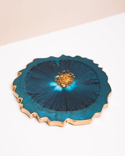 Turquoise & Gold Coaster Set 2 / Handmade Resin Agate Slice / Double
