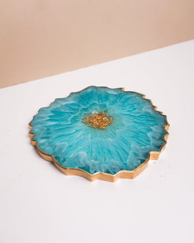 Blue, White & Gold Coaster Set 2 / Handmade Resin Agate Slice / Double