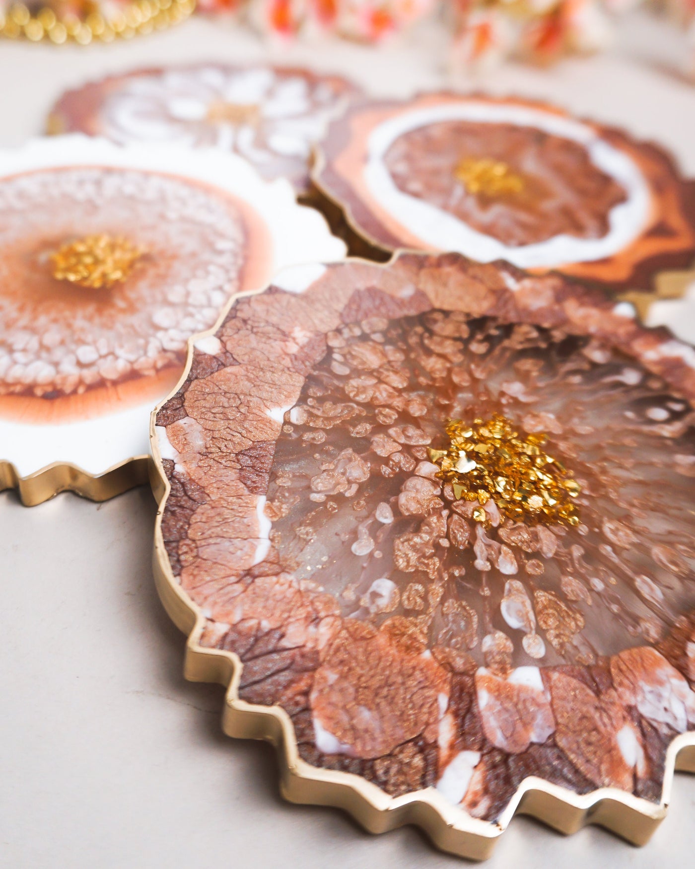 Abstract Gold Coaster Set 4 / Handmade Resin Coaster / Double