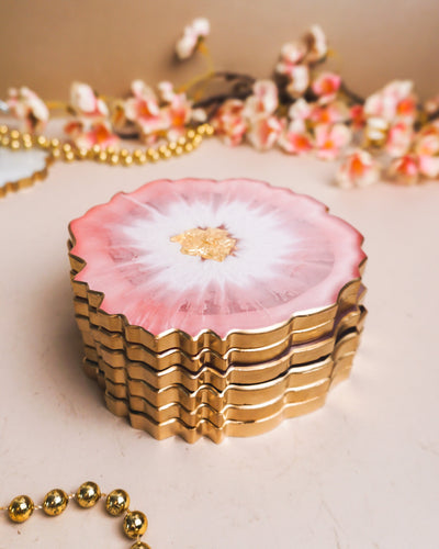 Pink and Gold Coaster Set 6 / Handmade Resin Coasters / Double
