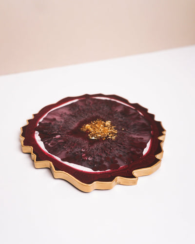 Ruby Red & Gold Coaster Single / Handmade Resin Agate Slice / Double
