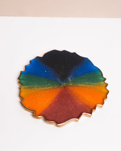 Rainbow & Gold Coaster Single / Handmade Resin Coaster / LGBT gifts / Gift Idea for Home Decor