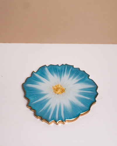 Blue, White & Gold Coaster Single / Handmade Resin Agate Slice / Double