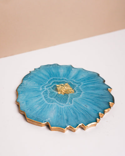 Blue, White & Gold Coaster Set 2 / Handmade Resin Agate Slice / Double