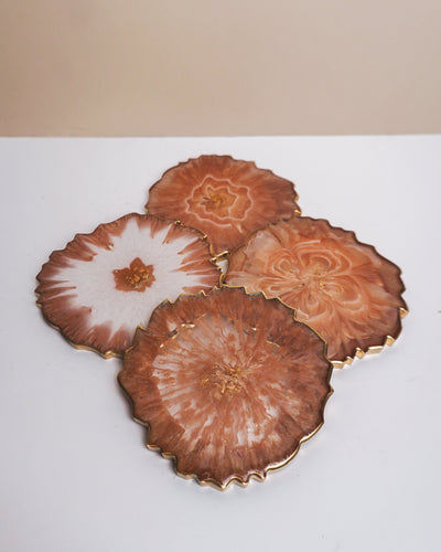 Abstract Gold Coaster Set 4 / Handmade Resin Coaster / Double