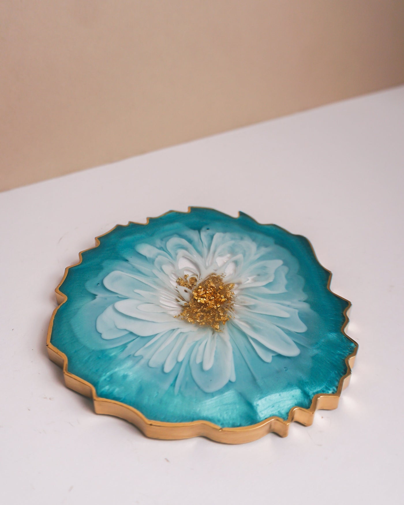 Blue, White, Gold Coaster Set 4 / Handmade Resin Coaster / Double