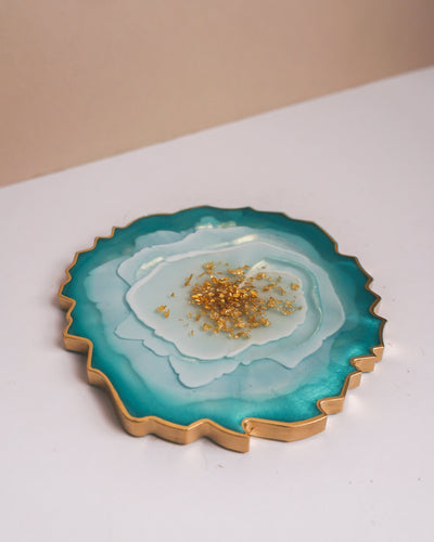 Baby Blue, White, Gold Coaster Set 4 / Handmade Resin Coaster / Double
