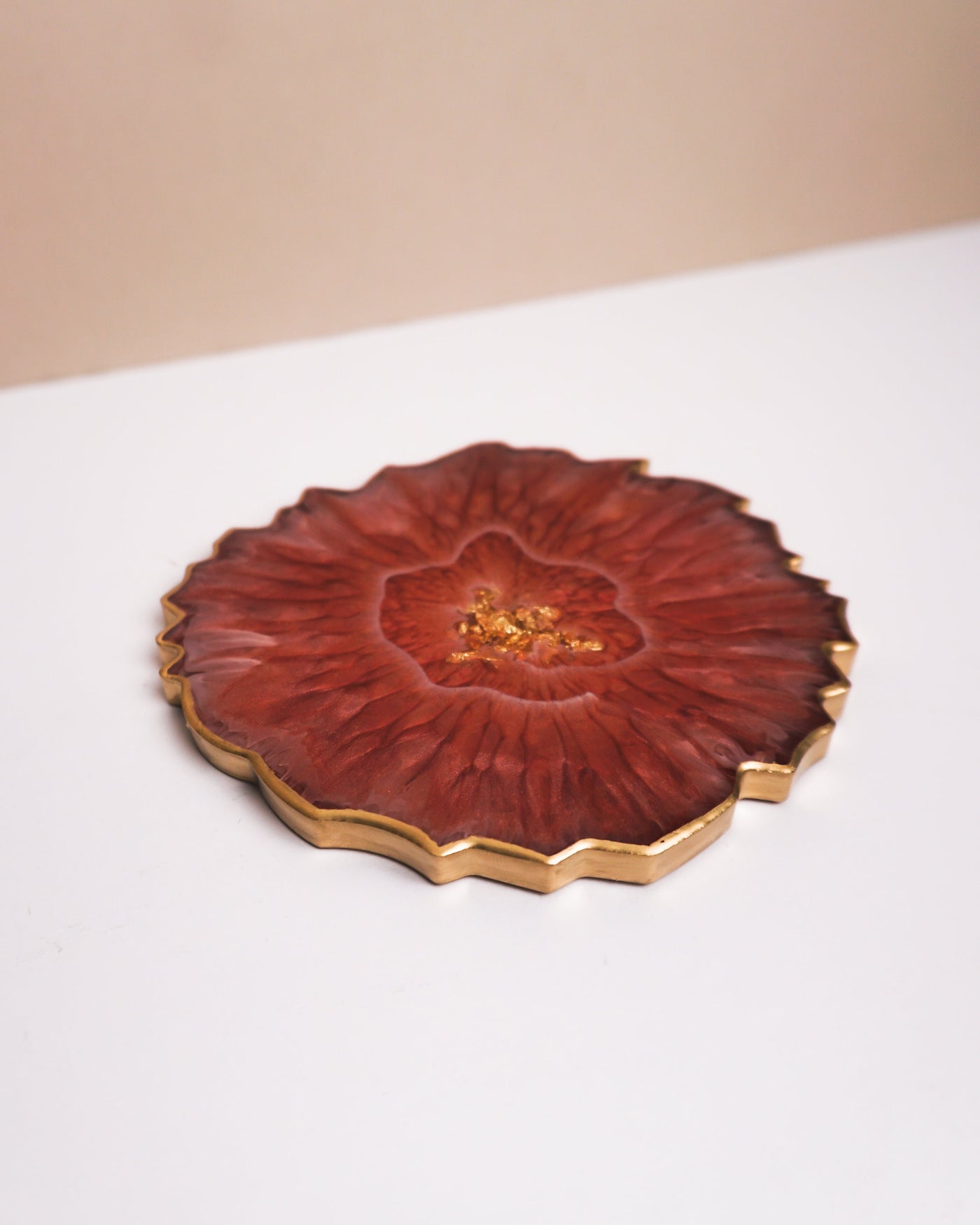 Red & Gold Coaster Single / Handmade Resin Agate Slice / Double