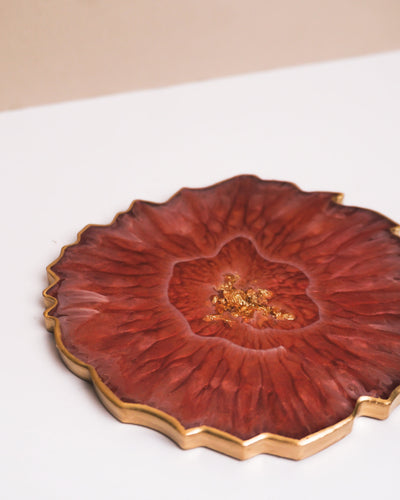 Red & Gold Coaster Single / Handmade Resin Agate Slice / Double