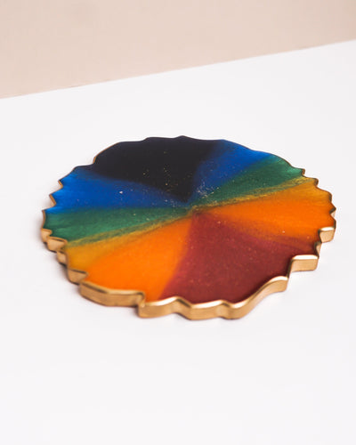 Rainbow & Gold Coaster Single / Handmade Resin Coaster / LGBT gifts / Gift Idea for Home Decor