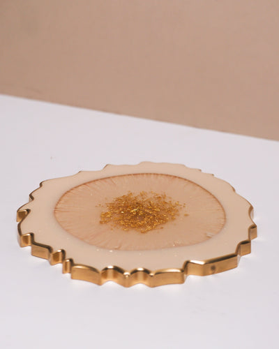 Cream & Gold Coaster Single / Handmade Resin Agate Slice / Double