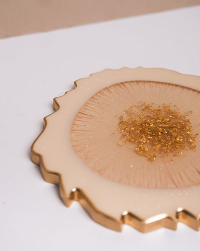 Cream & Gold Coaster Single / Handmade Resin Agate Slice / Double