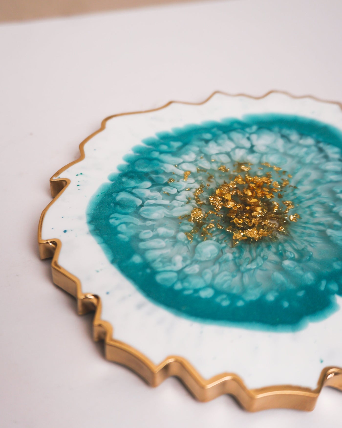 Blue, White & Gold Coaster Single / Handmade Resin Agate Slice / Double