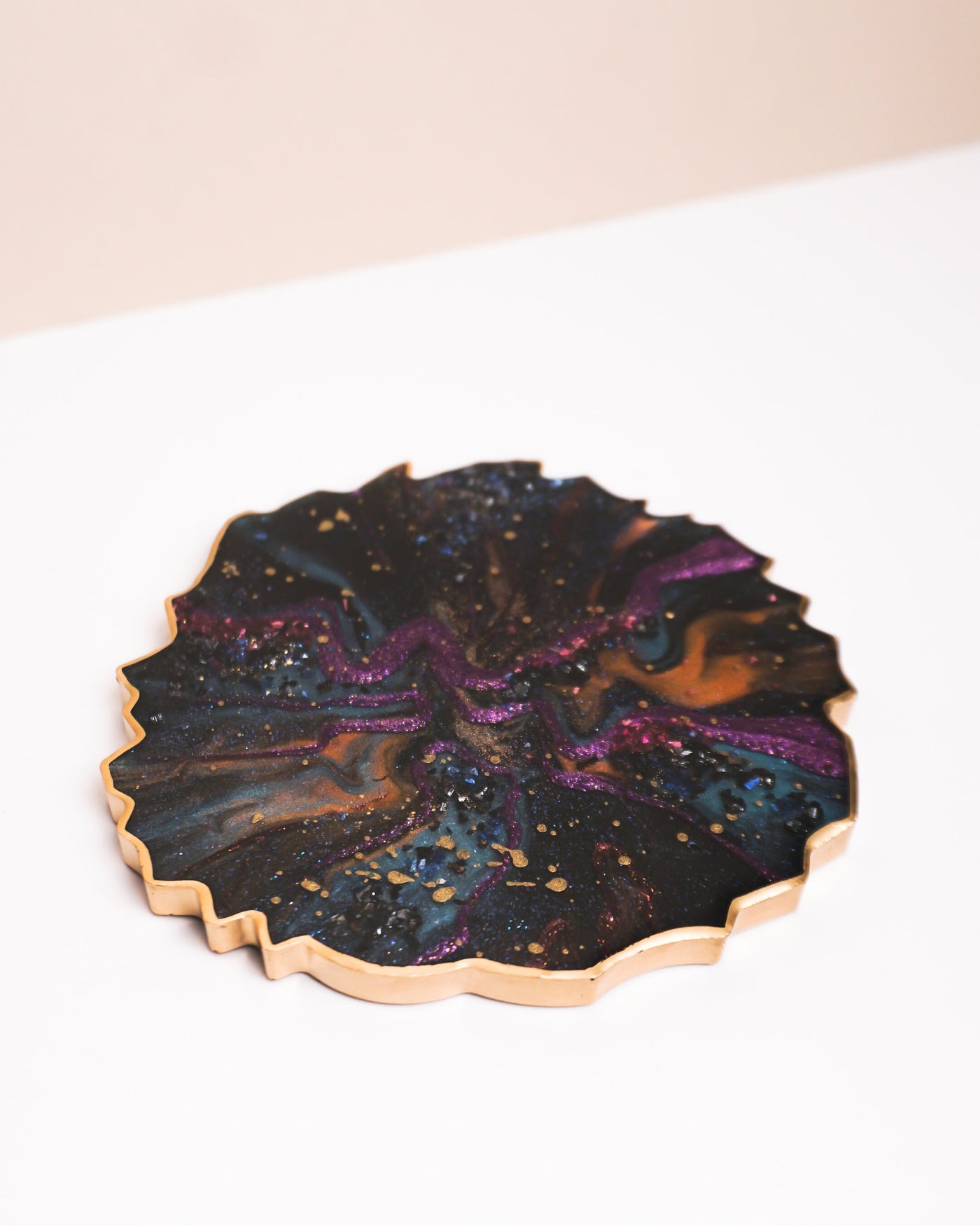 Blue, Purple & Gold Coaster Single / Handmade Resin Coaster / Galaxy |Gift for Home Decor
