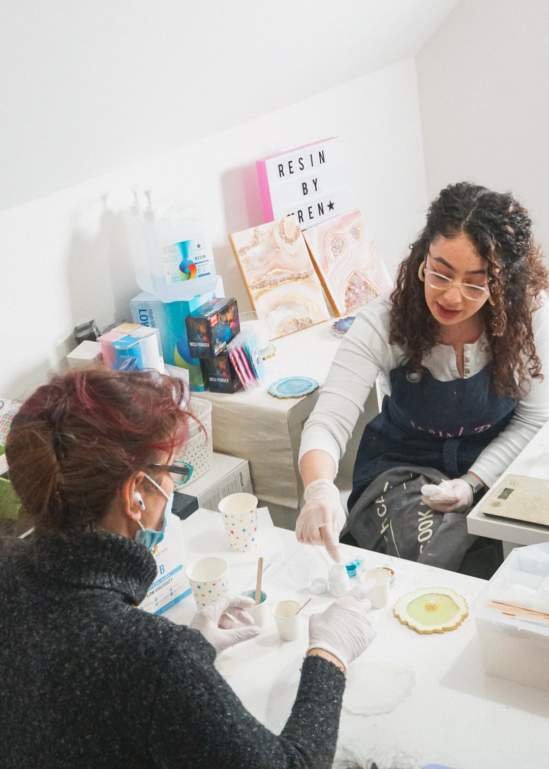 In-person epoxy resin art coaching